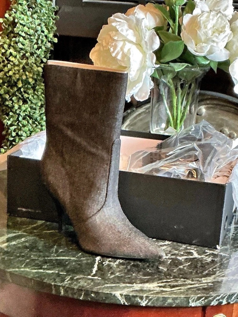 Kendall + Kylie Calie Mid-Calf Heeled Boots Black Denim US 7.5 M NIB